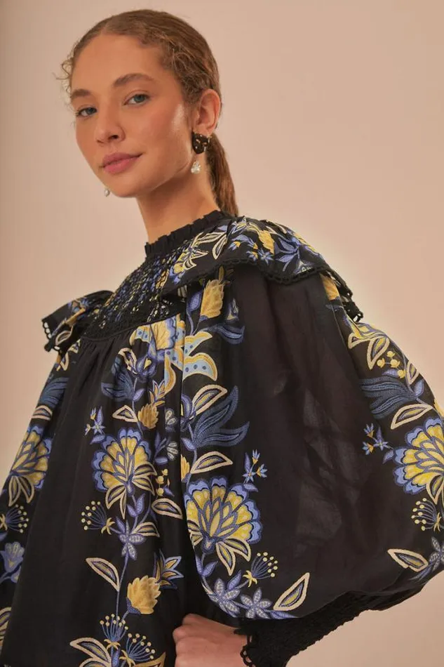 Black Stitched Garden Blouse Women FARM Rio Blouses