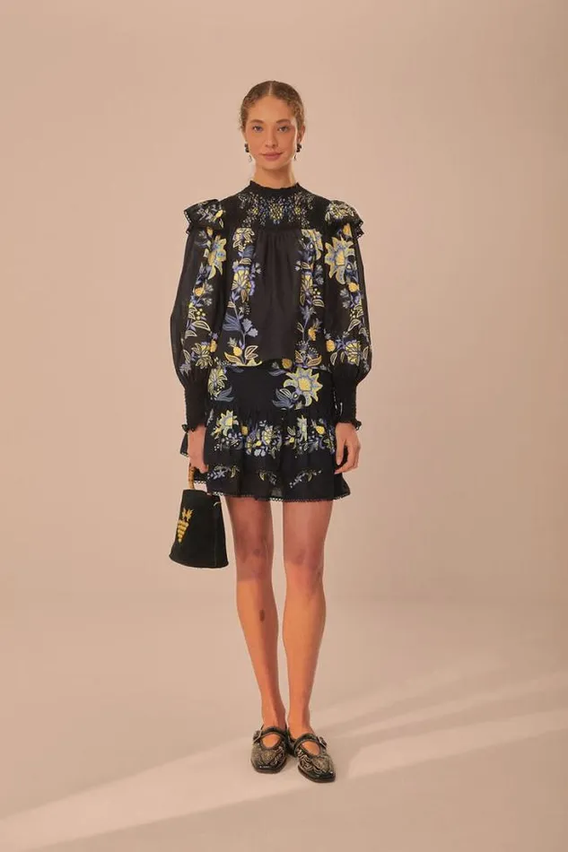 Black Stitched Garden Blouse Women FARM Rio Blouses