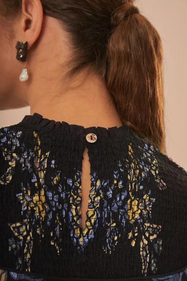 Black Stitched Garden Blouse Women FARM Rio Blouses