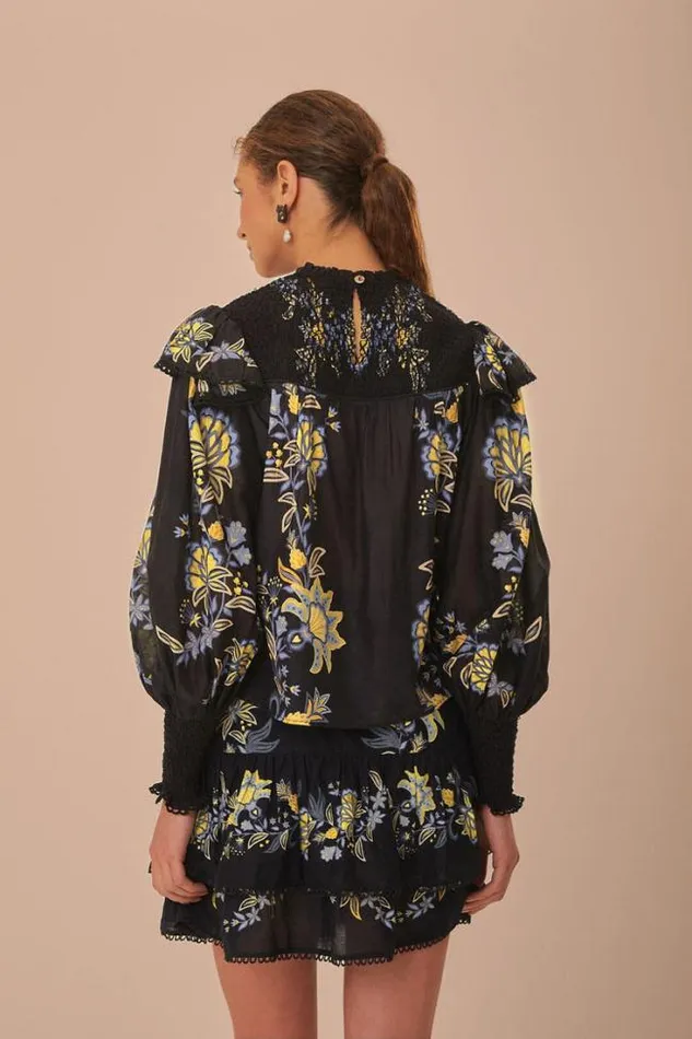 Black Stitched Garden Blouse Women FARM Rio Blouses