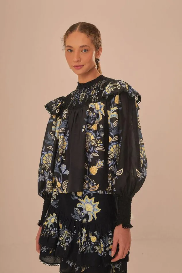 Black Stitched Garden Blouse Women FARM Rio Blouses