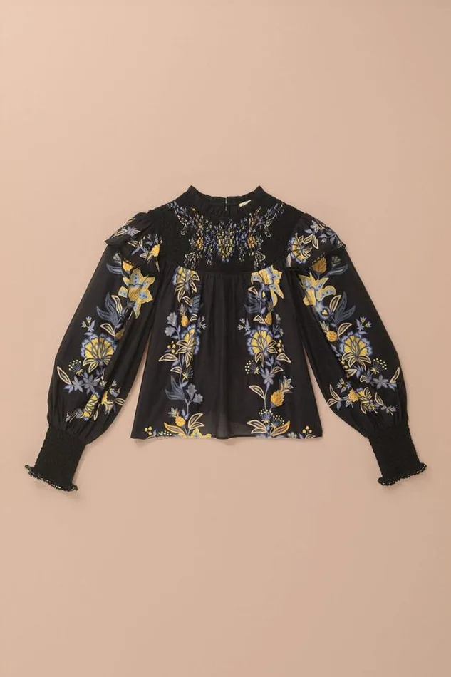 Black Stitched Garden Blouse Women FARM Rio Blouses