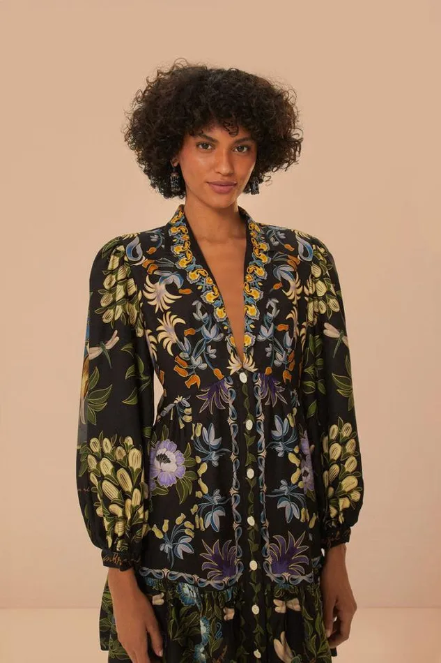 Black Winter Garden Mini Dress Long Sleeves Women FARM Rio Mini Dresses