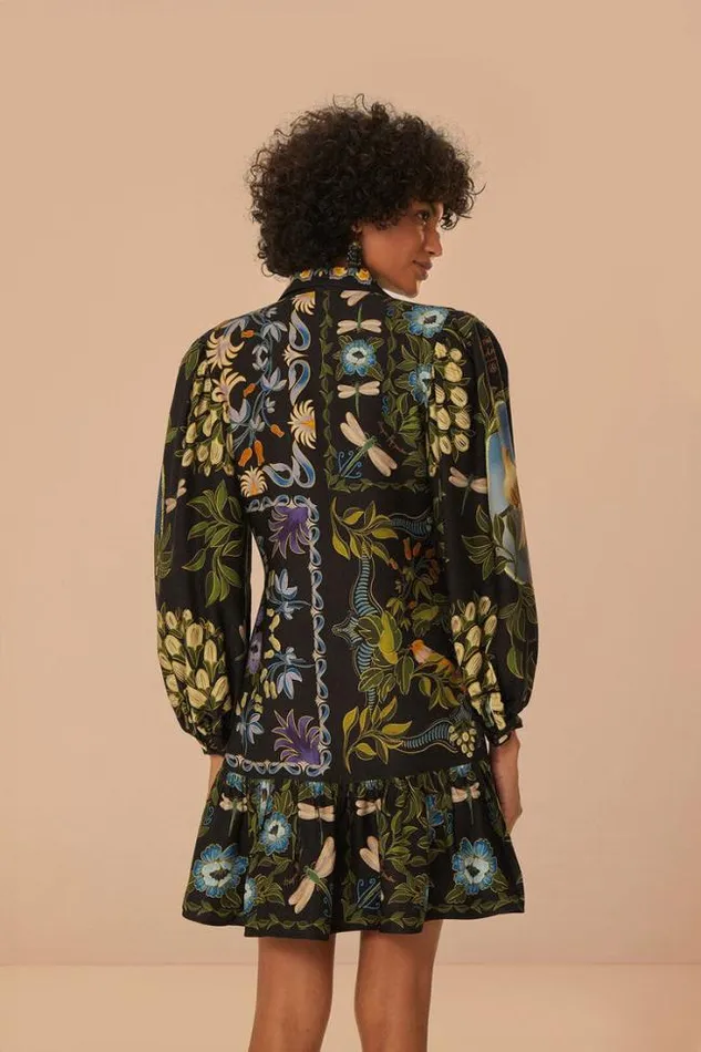 Black Winter Garden Mini Dress Long Sleeves Women FARM Rio Mini Dresses