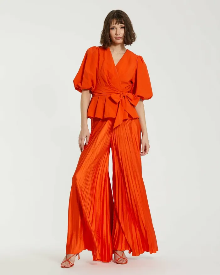 Blouses and Tops Women Mac Duggal Faille Wrap Over Balloon Sleeve Blouse 8211 FINAL SALE Sunset