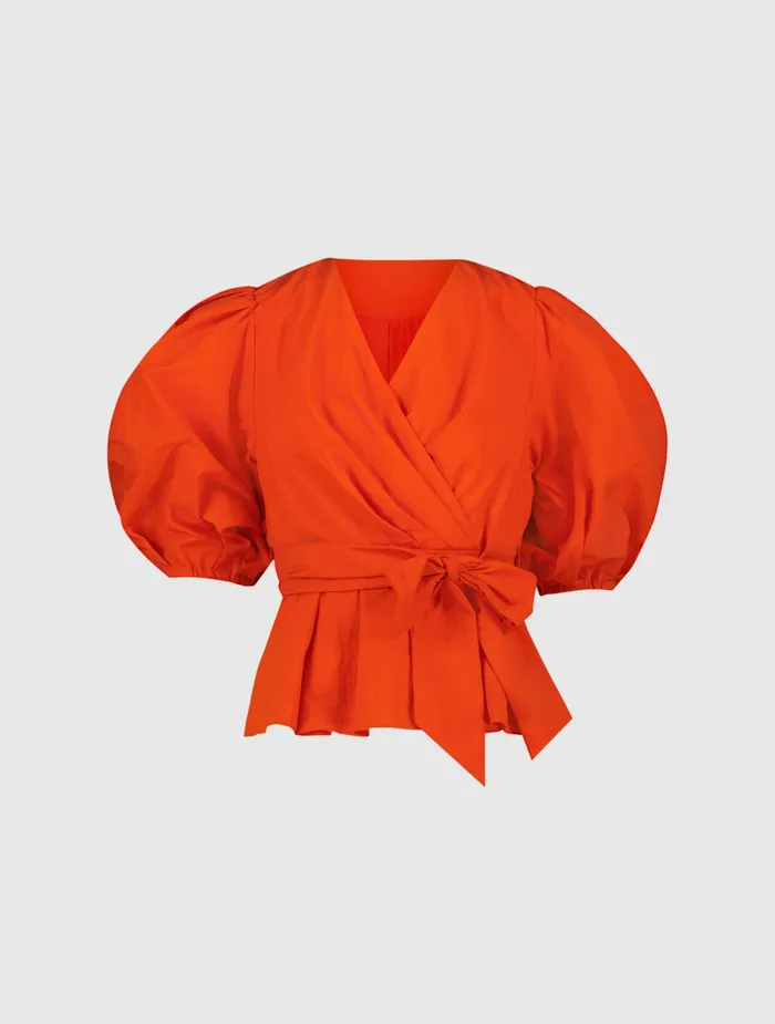 Blouses and Tops Women Mac Duggal Faille Wrap Over Balloon Sleeve Blouse 8211 FINAL SALE Sunset