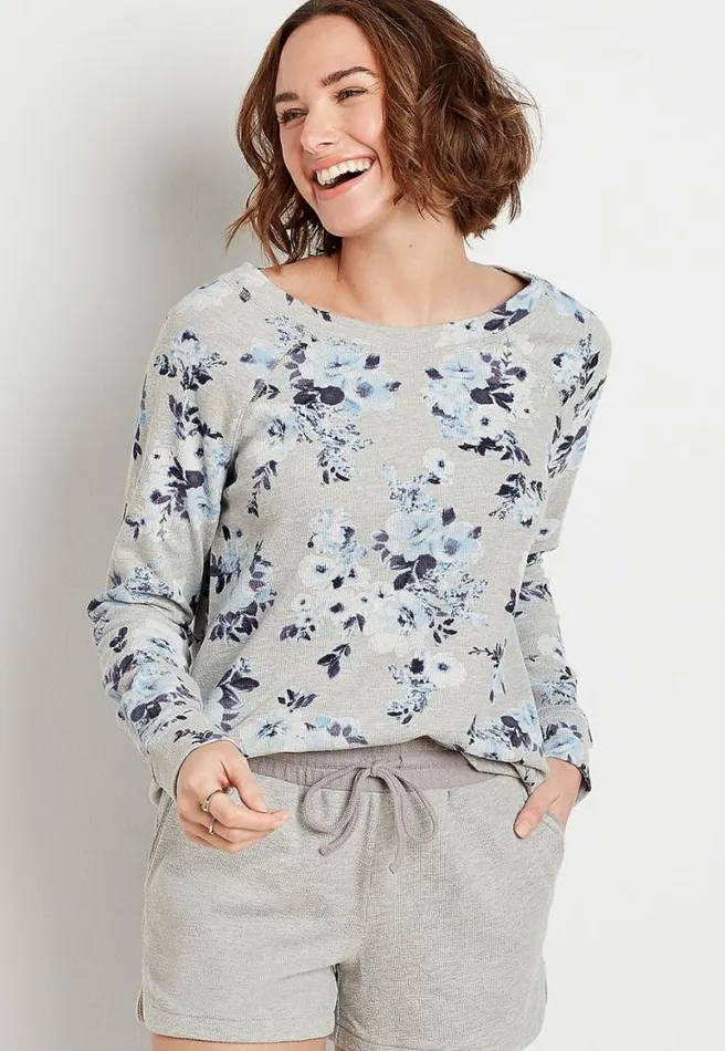 Blue Floral Crew Neck Sweatshirt Women Maurices Tops