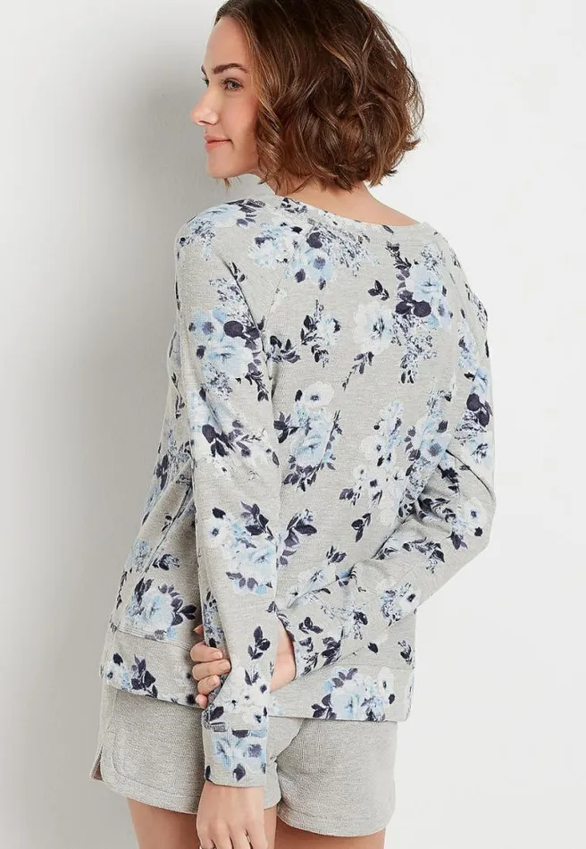 Blue Floral Crew Neck Sweatshirt Women Maurices Tops