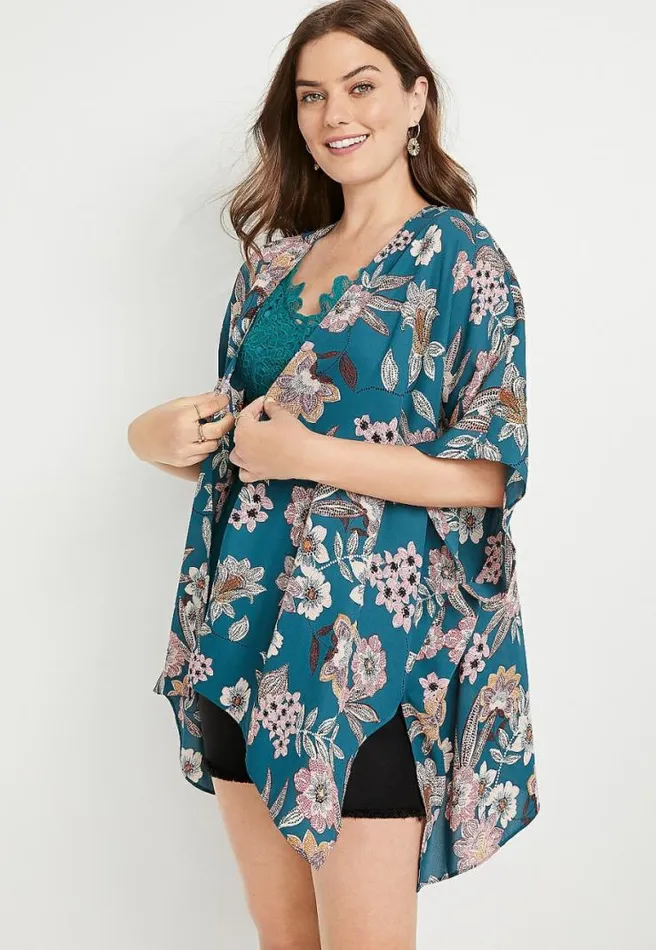 Blue Floral Ruana Women Maurices Tops