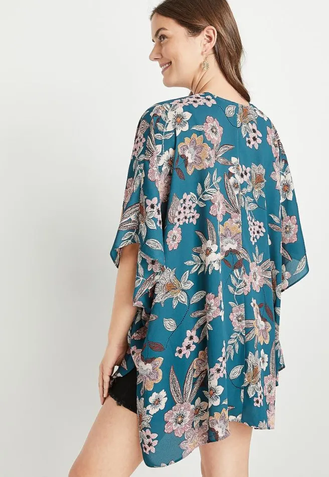 Blue Floral Ruana Women Maurices Tops