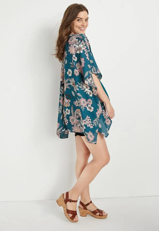 Blue Floral Ruana Women Maurices Tops