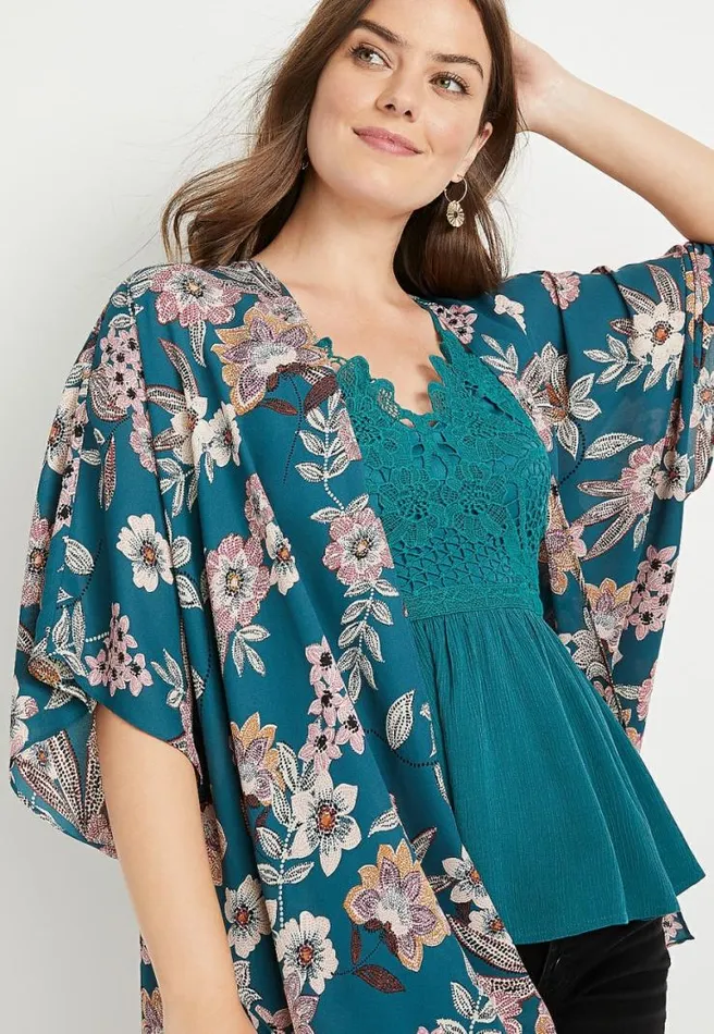 Blue Floral Ruana Women Maurices Tops