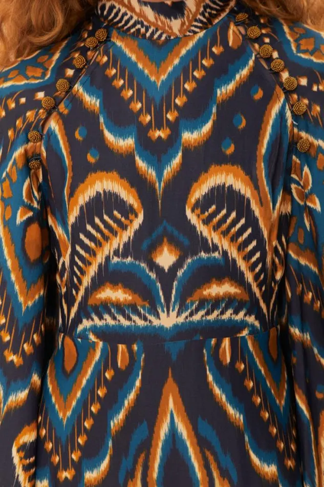 Blue Pineapple Ikat Lenzing Ecovero Viscose Mini Dress Women FARM Rio Mini Dresses