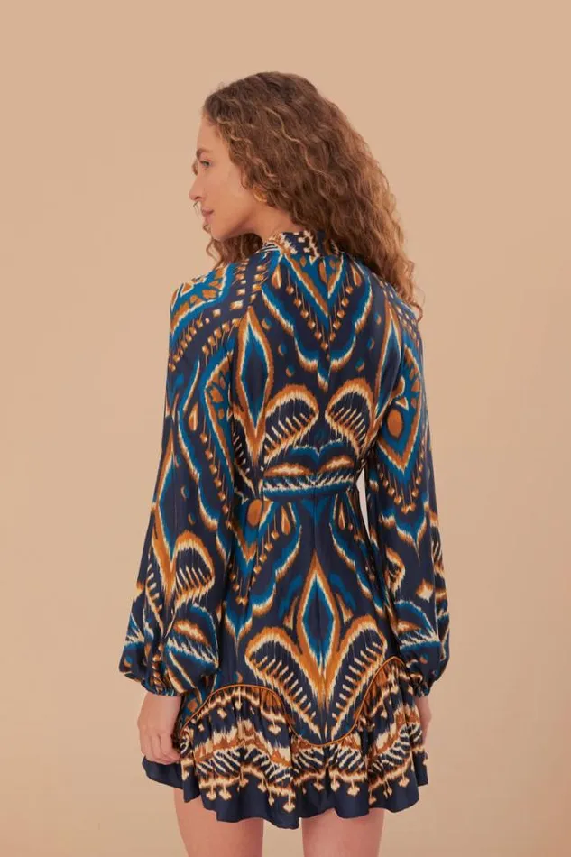 Blue Pineapple Ikat Lenzing Ecovero Viscose Mini Dress Women FARM Rio Mini Dresses