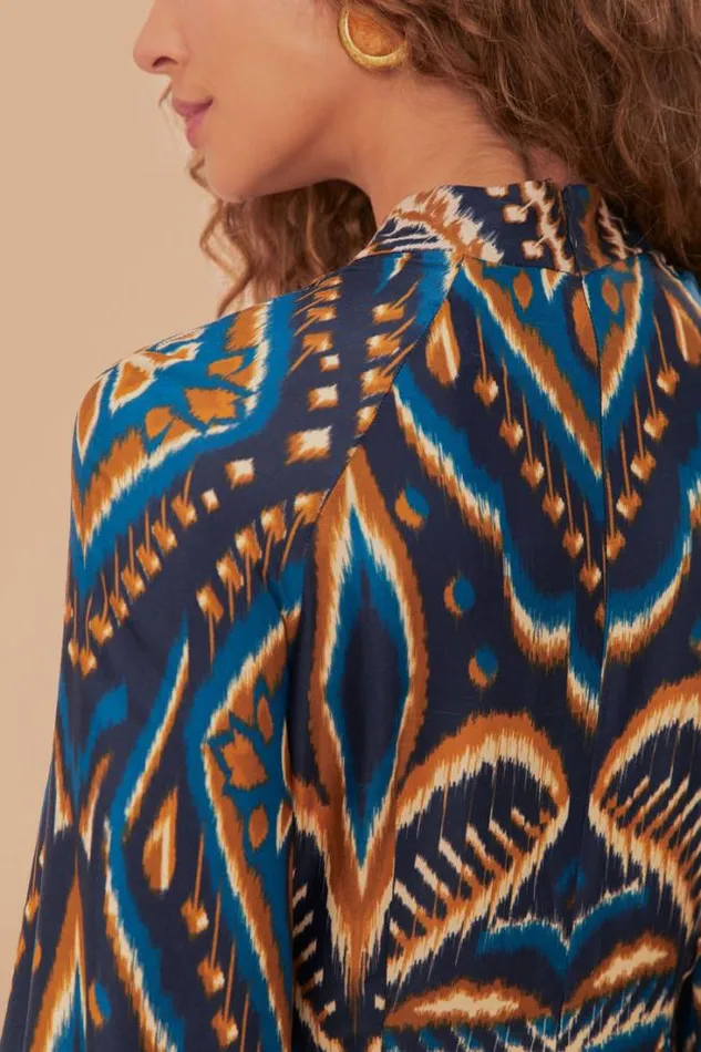 Blue Pineapple Ikat Lenzing Ecovero Viscose Mini Dress Women FARM Rio Mini Dresses