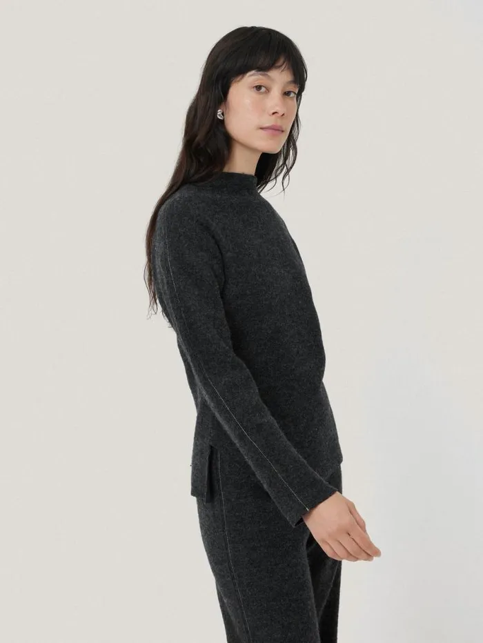 Boiled Wool Blend Batwing Top Dark Grey Women Jigsaw Pyjamas and Loungewear