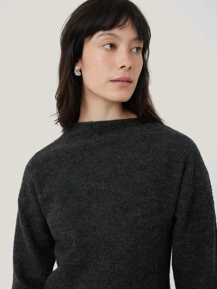 Boiled Wool Blend Batwing Top Dark Grey Women Jigsaw Pyjamas and Loungewear