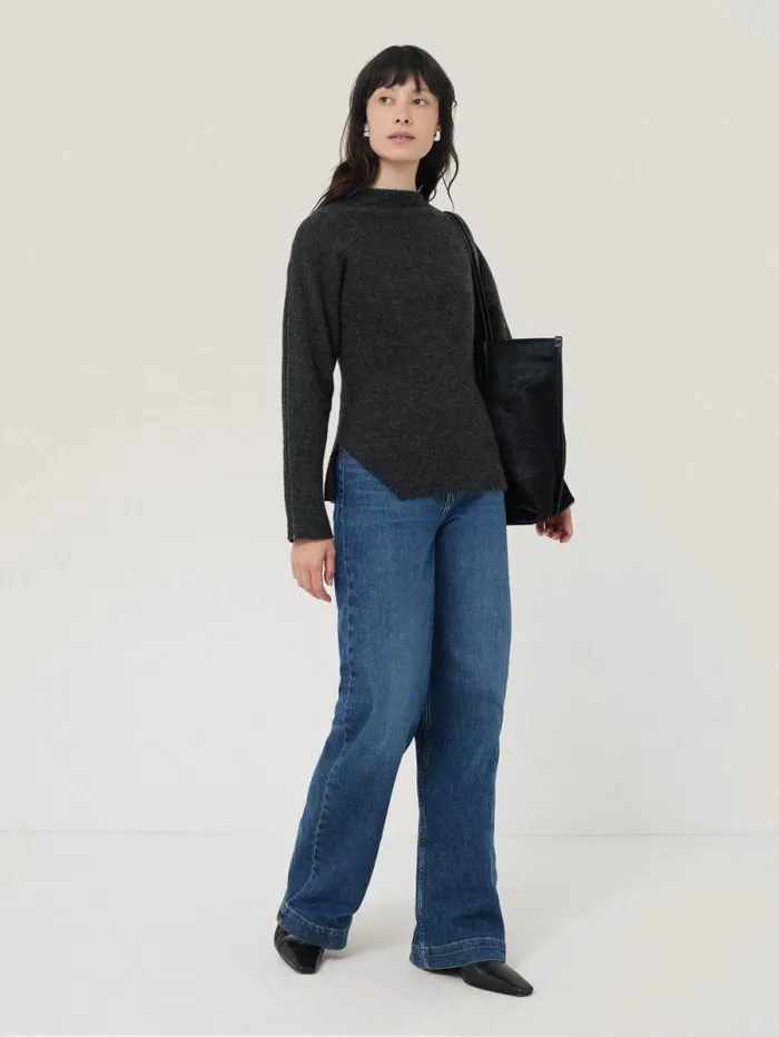 Boiled Wool Blend Batwing Top Dark Grey Women Jigsaw Pyjamas and Loungewear
