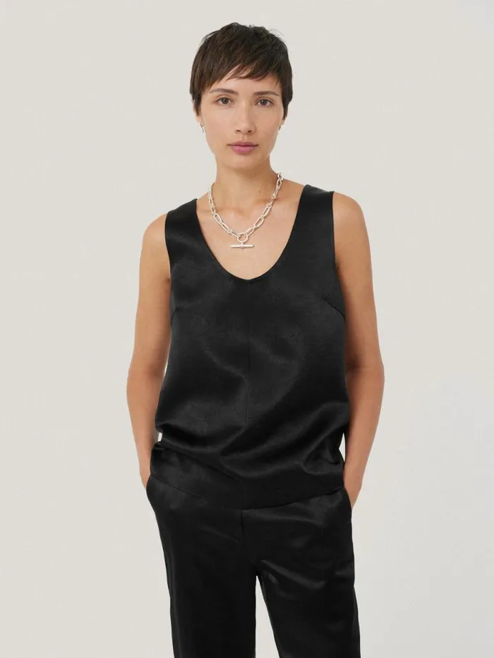 Bonded Satin Tank Top Black Women Jigsaw Party