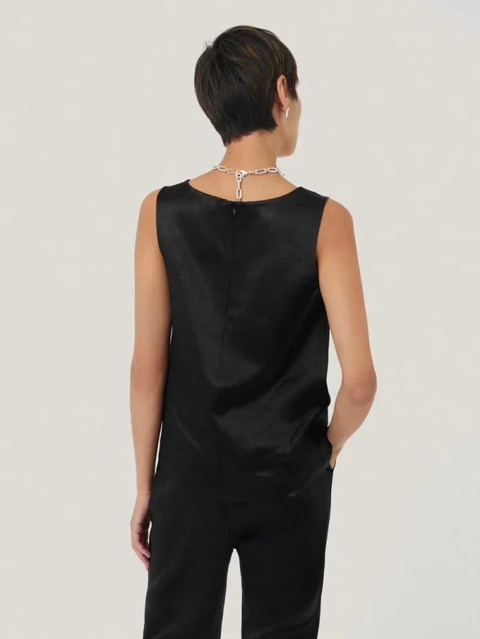 Bonded Satin Tank Top Black Women Jigsaw Party