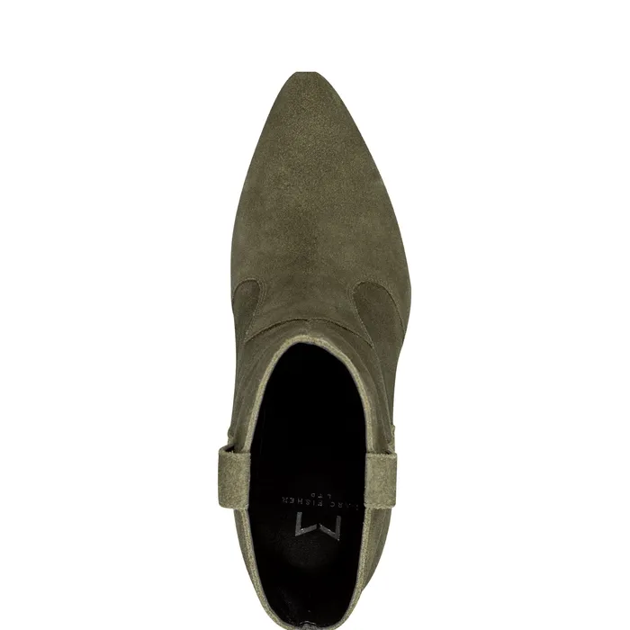 Booties Women Marc Fisher Carissa Heeled Western Bootie Olive Suede