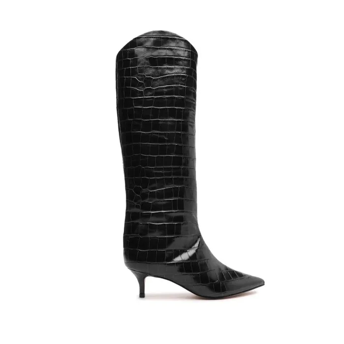Boots Maryana Lo CrocodileEmbossed Leather Boot Black Schutz Shoes Boots