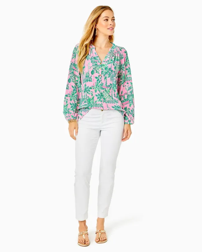 Bottoms Women Lilly Pulitzer 29034 Kelly Textured Ankle Length Skinny Pant Resort White Bottoms Women Lilly Pulitzer 29034 Kelly Textured Ankle Length Skinny Pant Resort White