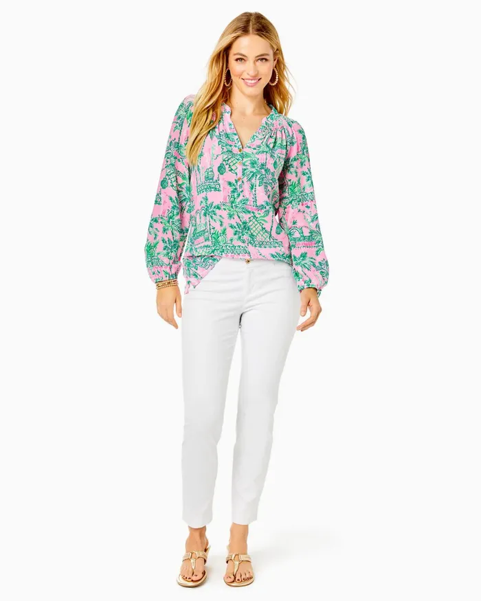 Bottoms Women Lilly Pulitzer 29034 Kelly Textured Ankle Length Skinny Pant Resort White Bottoms Women Lilly Pulitzer 29034 Kelly Textured Ankle Length Skinny Pant Resort White