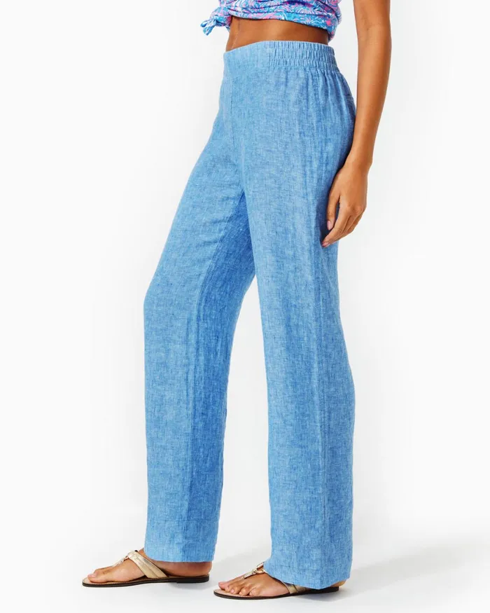 Bottoms Women Lilly Pulitzer 31034 Deri Linen Palazzo Pant Beckon Blue X Sea Salt Blue Bottoms Women Lilly Pulitzer 31034 Deri Linen Palazzo Pant Beckon Blue X Sea Salt Blue