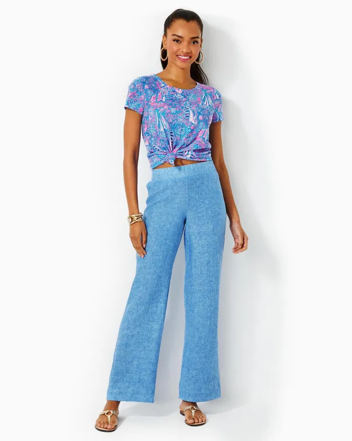 Bottoms Women Lilly Pulitzer 31034 Deri Linen Palazzo Pant Beckon Blue X Sea Salt Blue Bottoms Women Lilly Pulitzer 31034 Deri Linen Palazzo Pant Beckon Blue X Sea Salt Blue