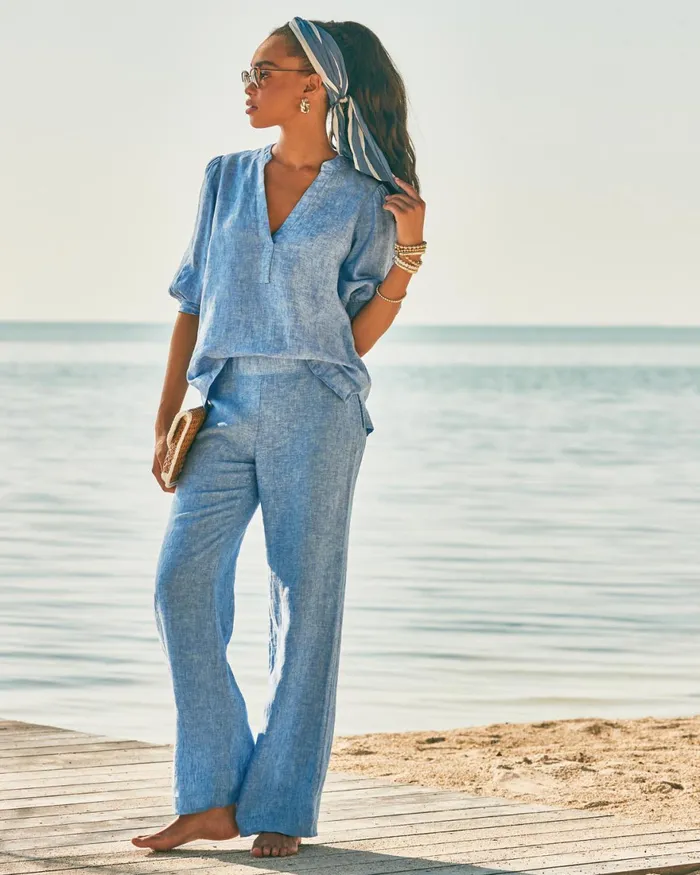 Bottoms Women Lilly Pulitzer 31034 Deri Linen Palazzo Pant Beckon Blue X Sea Salt Blue Bottoms Women Lilly Pulitzer 31034 Deri Linen Palazzo Pant Beckon Blue X Sea Salt Blue