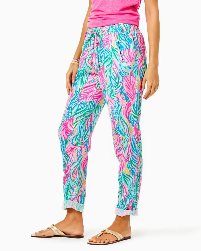 Bottoms Women Lilly Pulitzer 31034 Taron MidRise Linen Pant Multi Sea Turtle Soiree Bottoms Women Lilly Pulitzer 31034 Taron MidRise Linen Pant Multi Sea Turtle Soiree