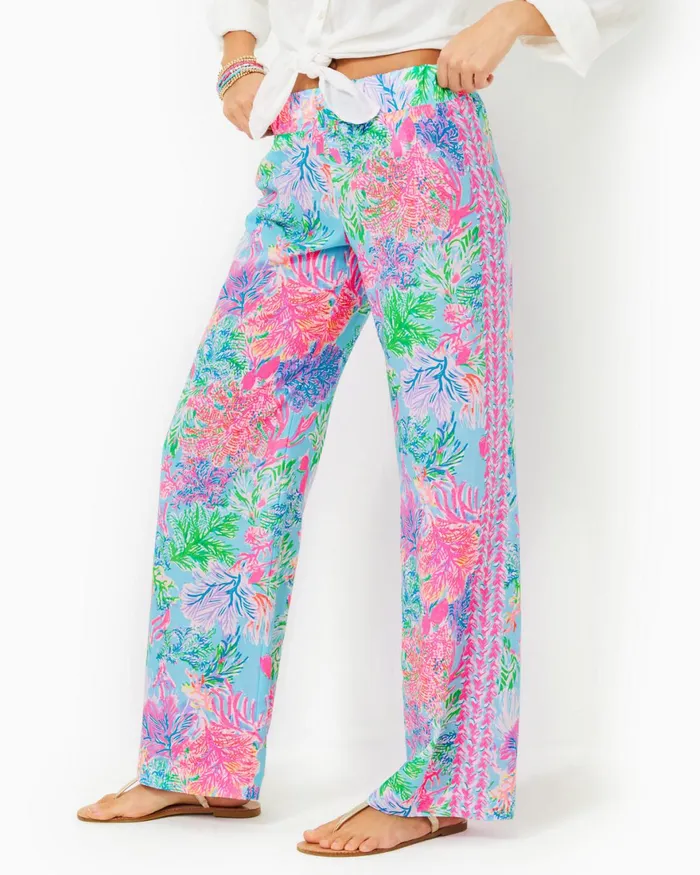 Bottoms Women Lilly Pulitzer 32034 Bal Harbour Palazzo Pant Celestial Blue Cay To My Heart Engineered Pant Bottoms Women Lilly Pulitzer 32034 Bal Harbour Palazzo Pant Celestial Blue Cay To My Heart Engineered Pant