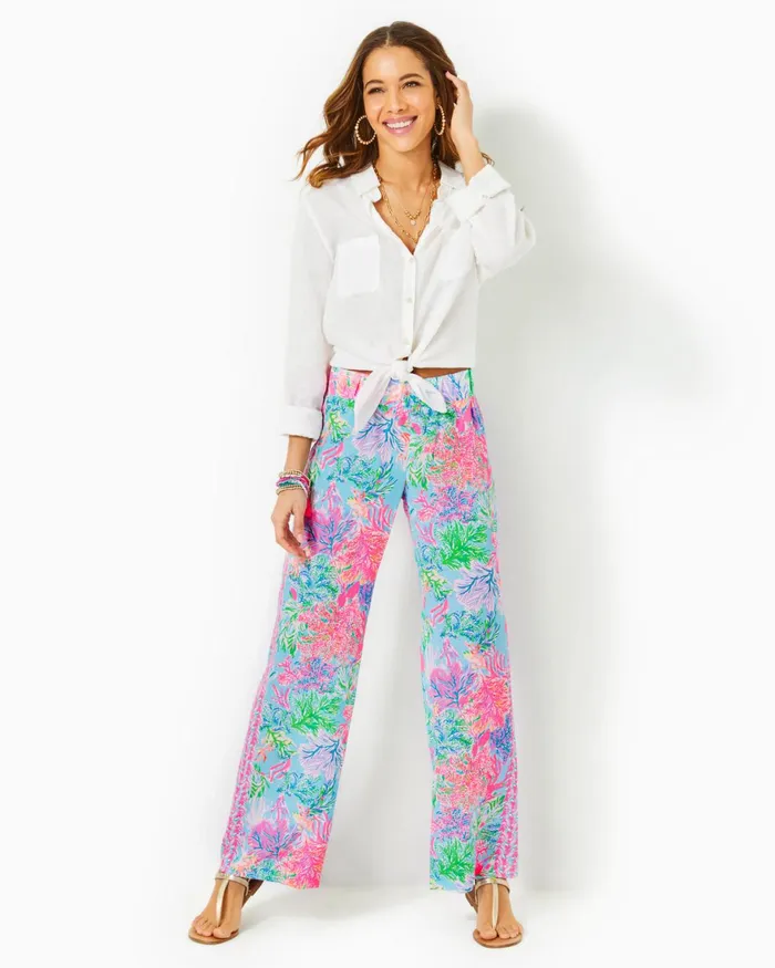 Bottoms Women Lilly Pulitzer 32034 Bal Harbour Palazzo Pant Celestial Blue Cay To My Heart Engineered Pant Bottoms Women Lilly Pulitzer 32034 Bal Harbour Palazzo Pant Celestial Blue Cay To My Heart Engineered Pant