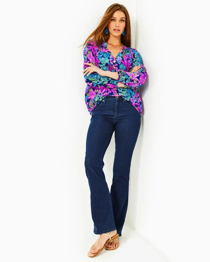 Bottoms Women Lilly Pulitzer 33034 South Ocean High Rise Bootcut Jean Cosmic Wash Bottoms Women Lilly Pulitzer 33034 South Ocean High Rise Bootcut Jean Cosmic Wash
