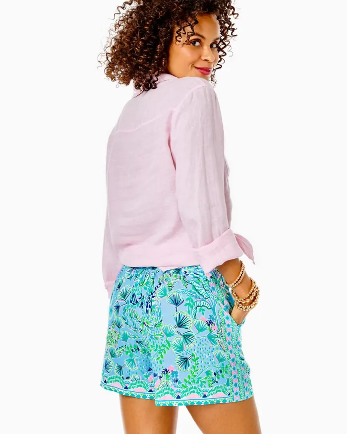 Bottoms Women Lilly Pulitzer 5034 Neilah Short Frenchie Blue Mosaic Shells Engineered Short
