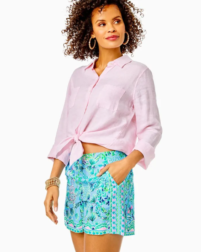 Bottoms Women Lilly Pulitzer 5034 Neilah Short Frenchie Blue Mosaic Shells Engineered Short