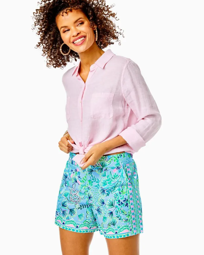 Bottoms Women Lilly Pulitzer 5034 Neilah Short Frenchie Blue Mosaic Shells Engineered Short