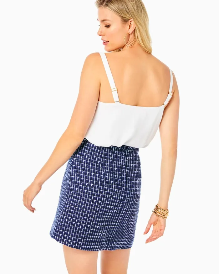 Bottoms Women Lilly Pulitzer Adler Mini Skirt Low Tide Navy Fantasy Checkerboard Tweed