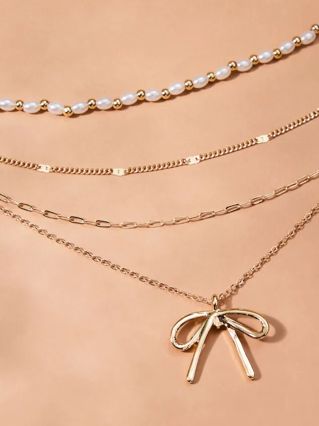 Bow Charm Pearl Necklace Goldpearl Women Altar039d State Necklaces