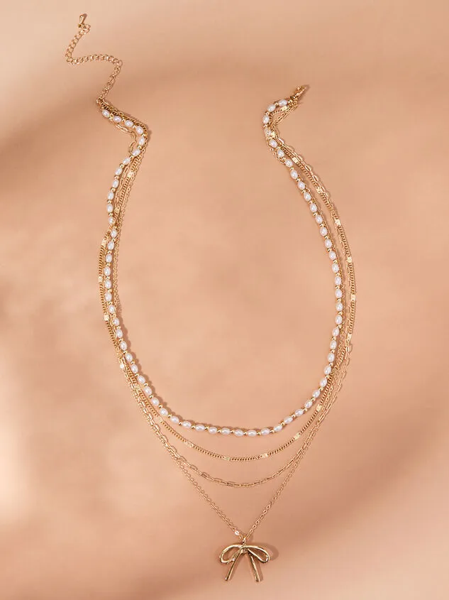 Bow Charm Pearl Necklace Goldpearl Women Altar039d State Necklaces