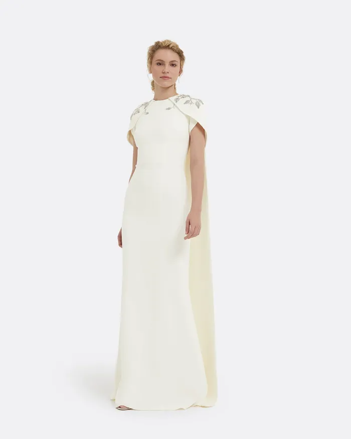 Bridal Ginkgo Flower Bud Embroidered Ivory Dress Ivory 8211 Safiyaa Women