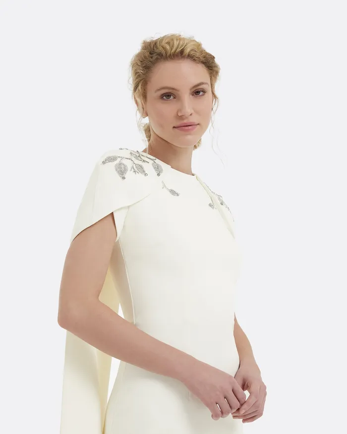 Bridal Ginkgo Flower Bud Embroidered Ivory Dress Ivory 8211 Safiyaa Women
