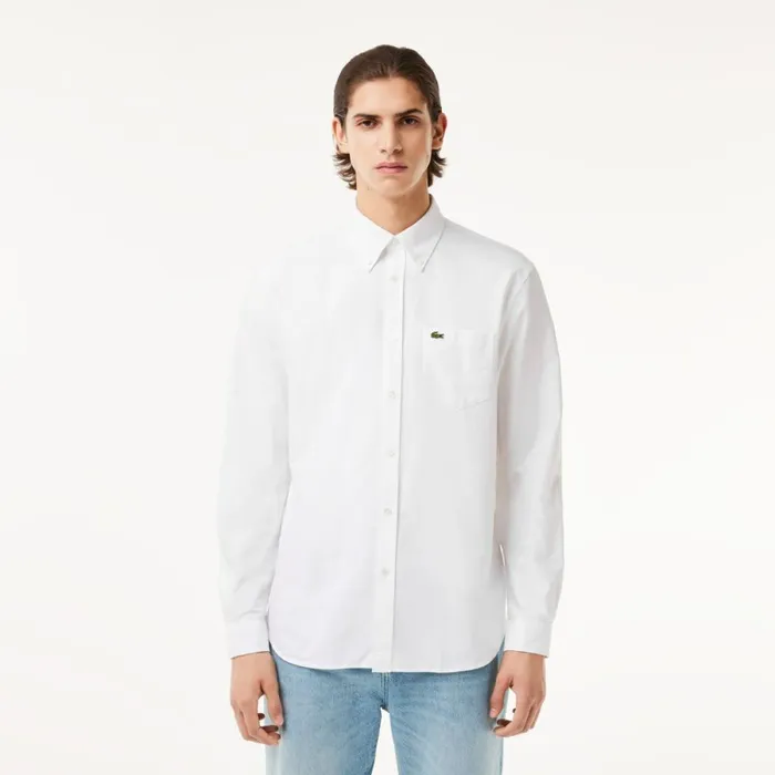 Button Down Shirts Men Lacoste Men039s Regular Fit Cotton Oxford Shirt White 001