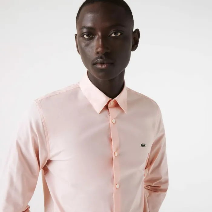 Button Down Shirts Men Lacoste Men039s Slim Fit Stretch Cotton Poplin Shirt Light Pink Ady