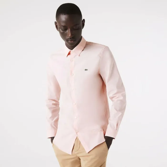 Button Down Shirts Men Lacoste Men039s Slim Fit Stretch Cotton Poplin Shirt Light Pink Ady