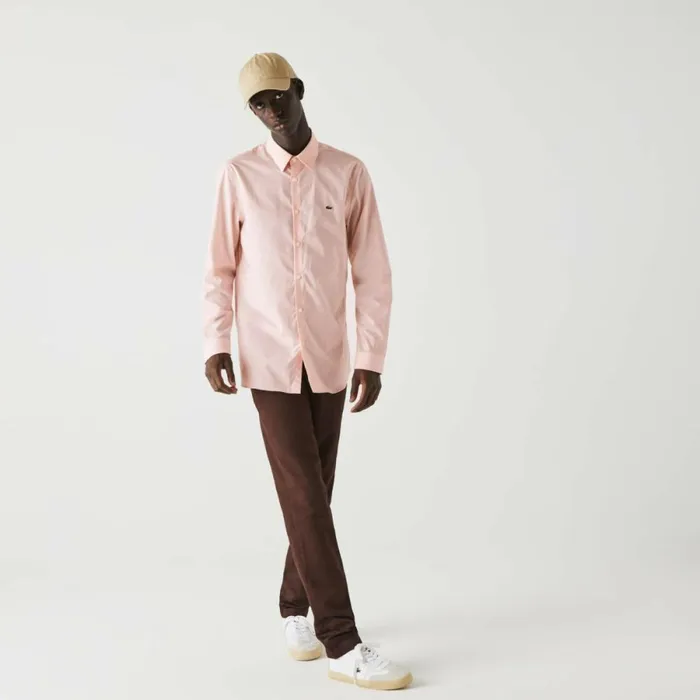 Button Down Shirts Men Lacoste Men039s Slim Fit Stretch Cotton Poplin Shirt Light Pink Ady