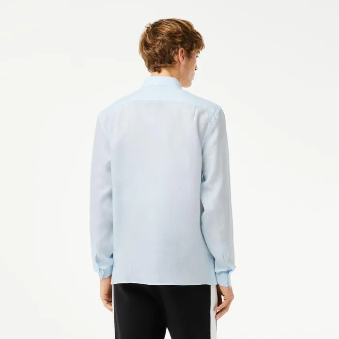 Button Down Shirts Men Lacoste Mens Linen Shirt Light Blue T01