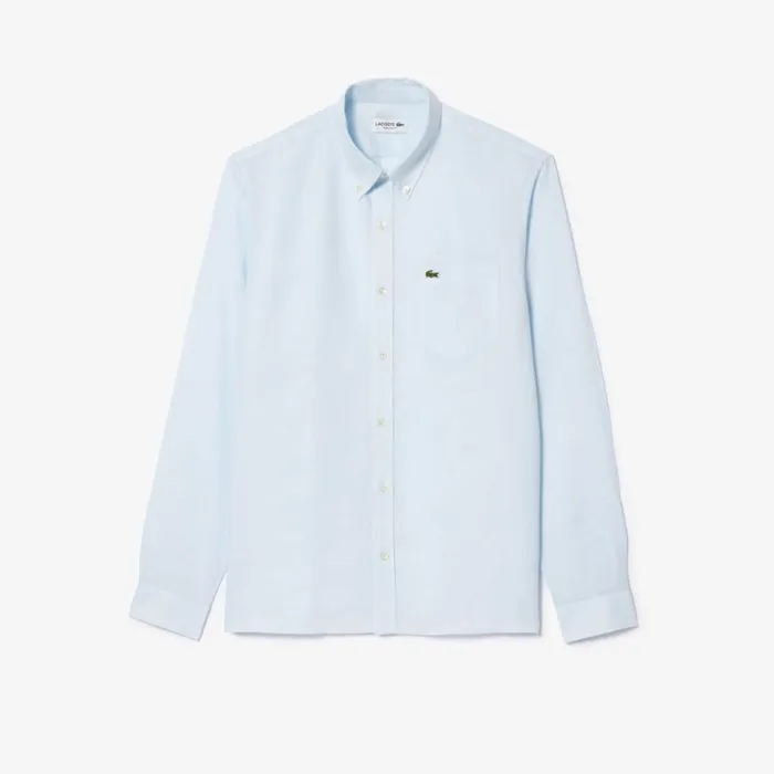 Button Down Shirts Men Lacoste Mens Linen Shirt Light Blue T01