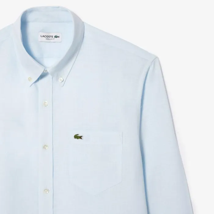 Button Down Shirts Men Lacoste Mens Linen Shirt Light Blue T01
